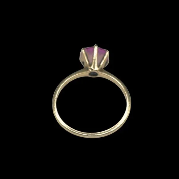 10k Yellow Gold And Pink Sapphire Vintage Round Solitaire Ring Size 6 Signed - Picture 7 of 10